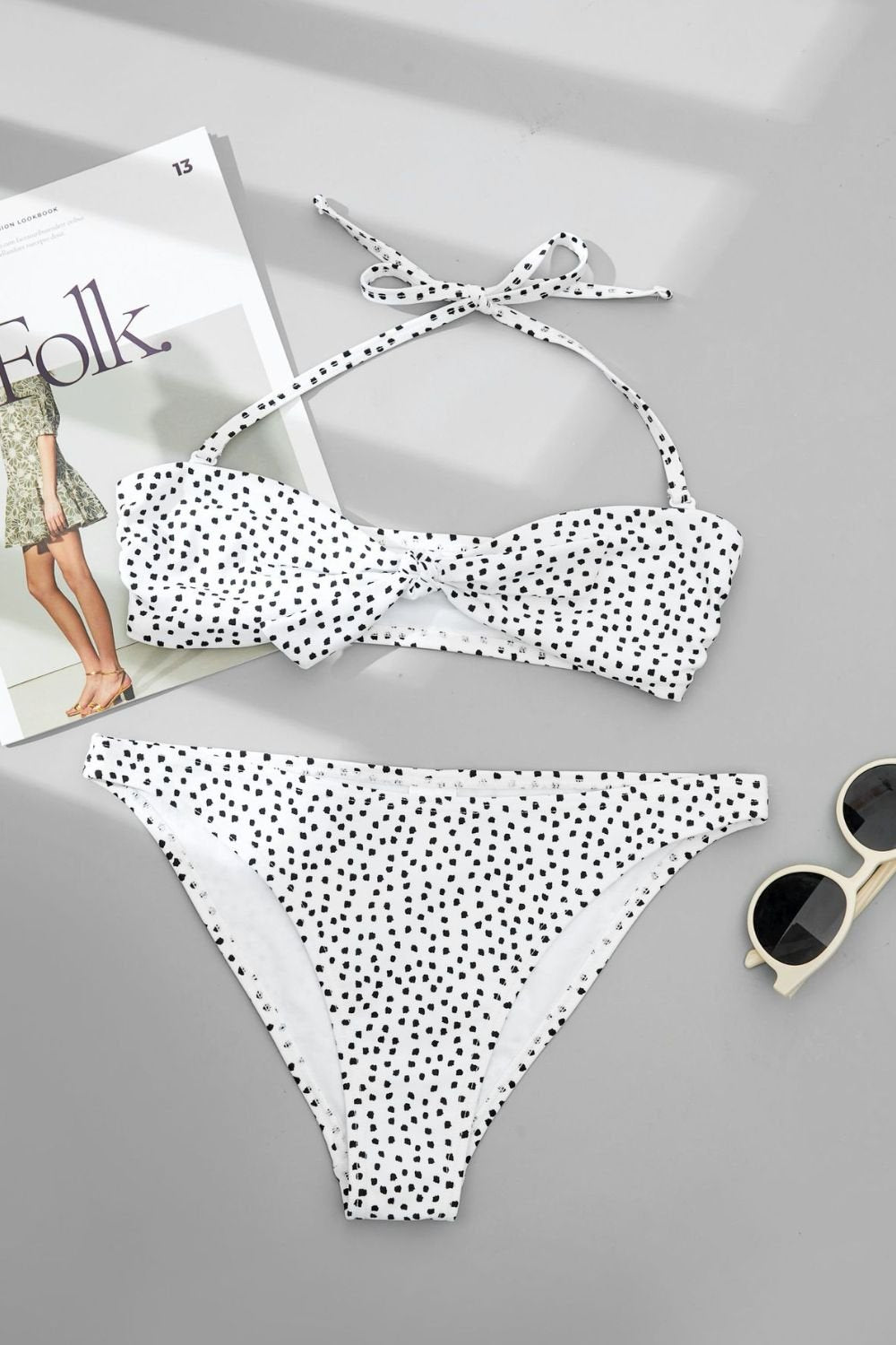 Polka Dot Bow Detail Halter Neck Bikini Set  Sunset and Swim   