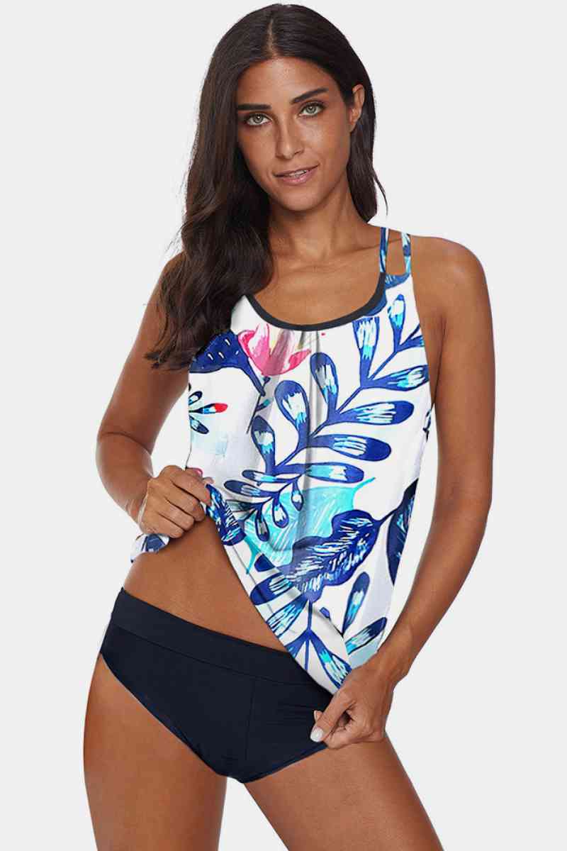 Printed Backless Two Pieces Tankini  Sunset and Swim Leaves Light S 