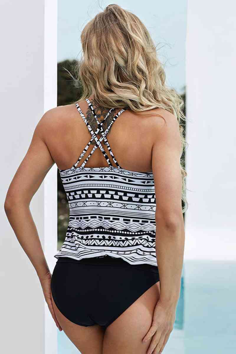 Printed Backless Two Pieces Tankini  Sunset and Swim   