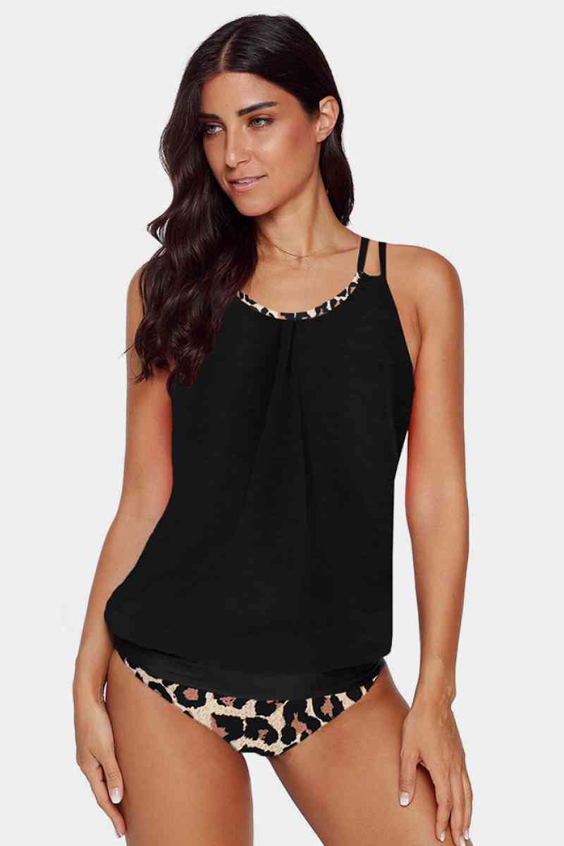 Printed Backless Two Pieces Tankini  Sunset and Swim Black S 