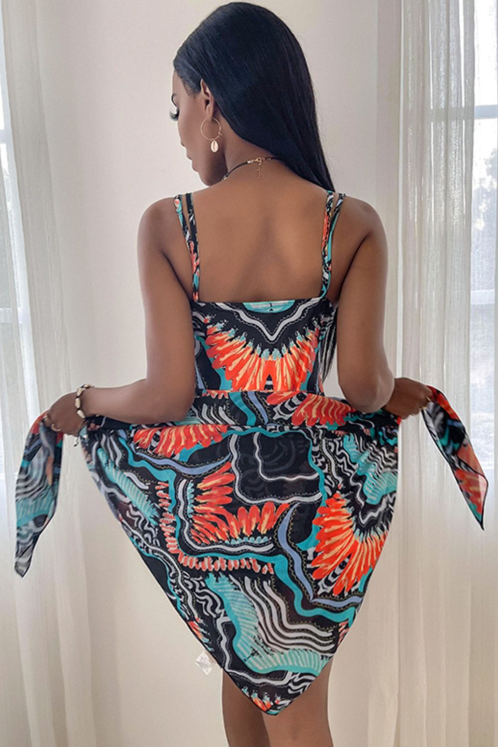 Printed Chain Strap One-Piece Swimsuit with Sarong  Sunset and Swim   