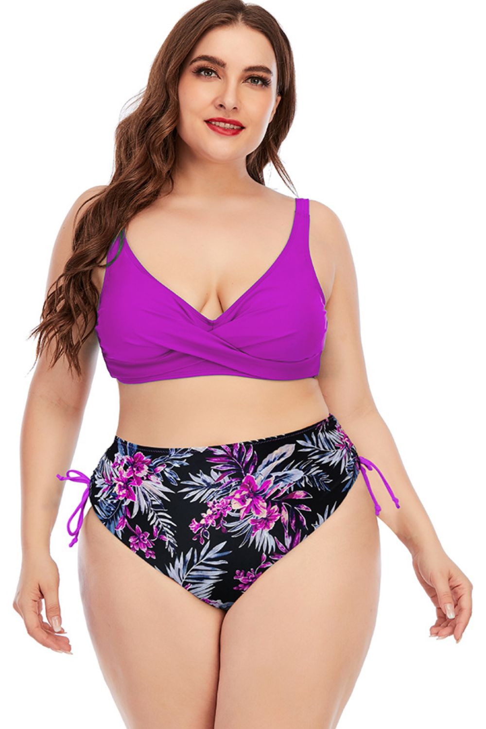 Printed Crisscross Two-Piece Swimsuit  Sunset and Swim Purple M 