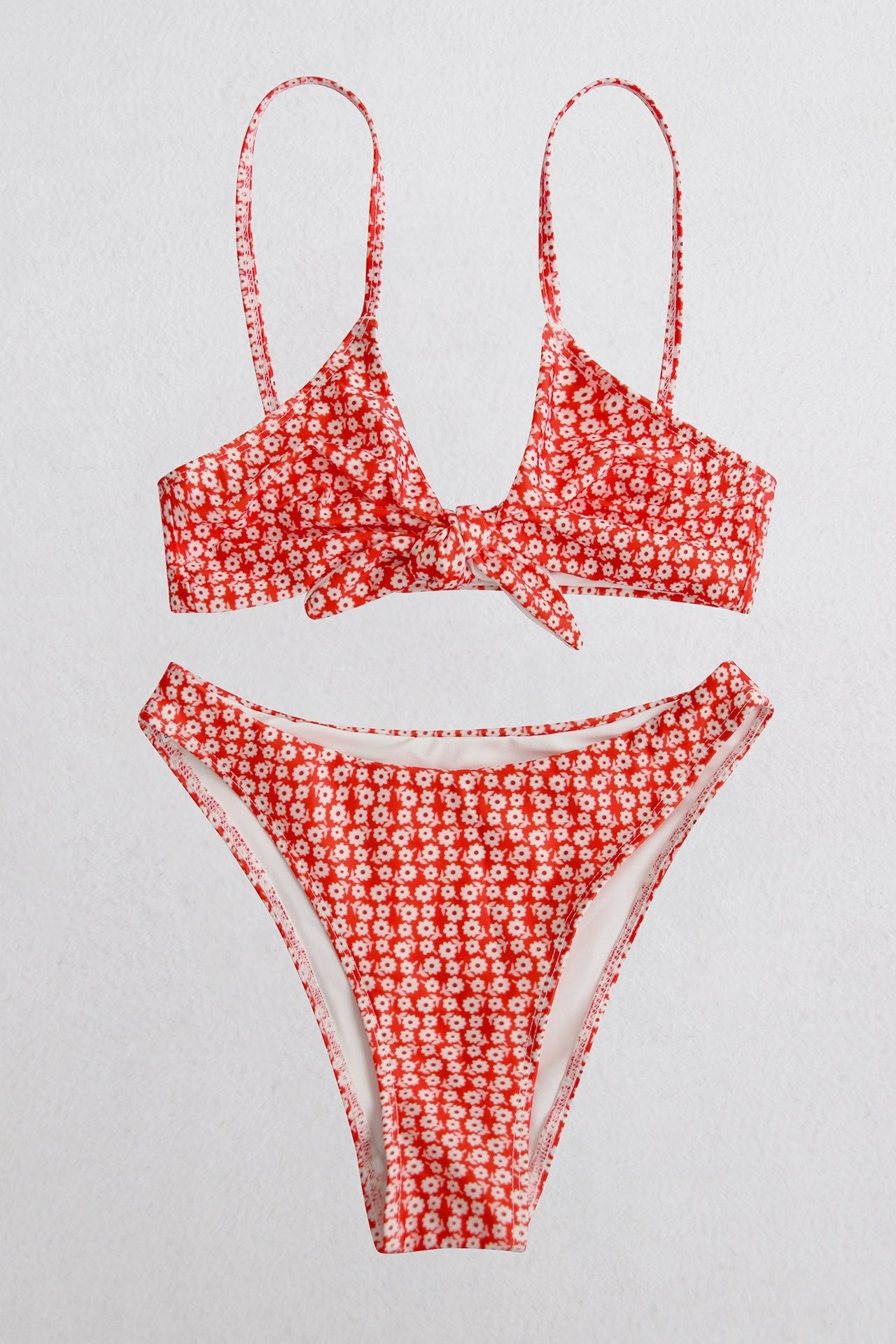 Printed Tie Front Spaghetti Strap Bikini Set  Sunset and Swim   