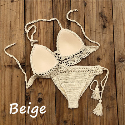 Boho Bella Bohemian - Handmade Crochet Push up Bikini  Sunset and Swim Beige S 