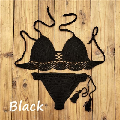 Boho Bella Bohemian - Handmade Crochet Push up Bikini  Sunset and Swim Black S 