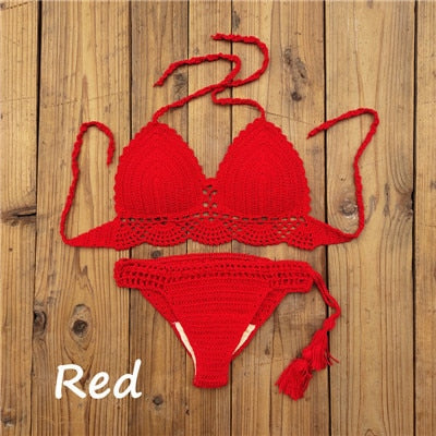 Boho Bella Bohemian - Handmade Crochet Push up Bikini  Sunset and Swim Red S 