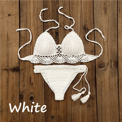 Boho Bella Bohemian - Handmade Crochet Push up Bikini  Sunset and Swim White S 