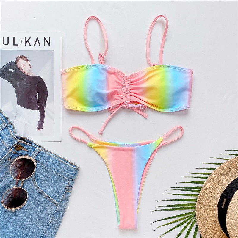Rainbow Tie Dye Push Up Brazilian Bikini  Sunset and Swim   