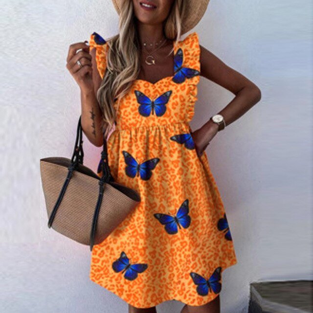Ruffle Sleeve Dress  Sunset and Swim Butterfly(square S 