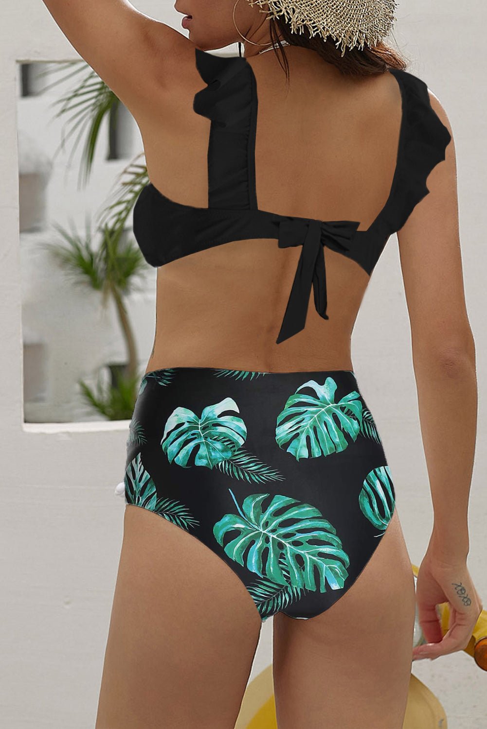 Ruffle Top Printed Bottom Bikini Set  Sunset and Swim   
