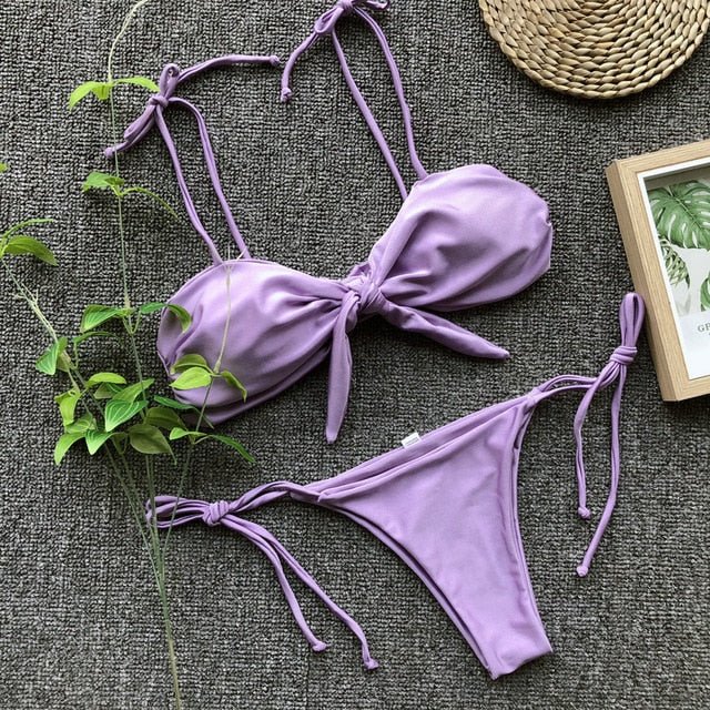 Samantha Tie Front Bow Bikini  Sunset and Swim Purple L 