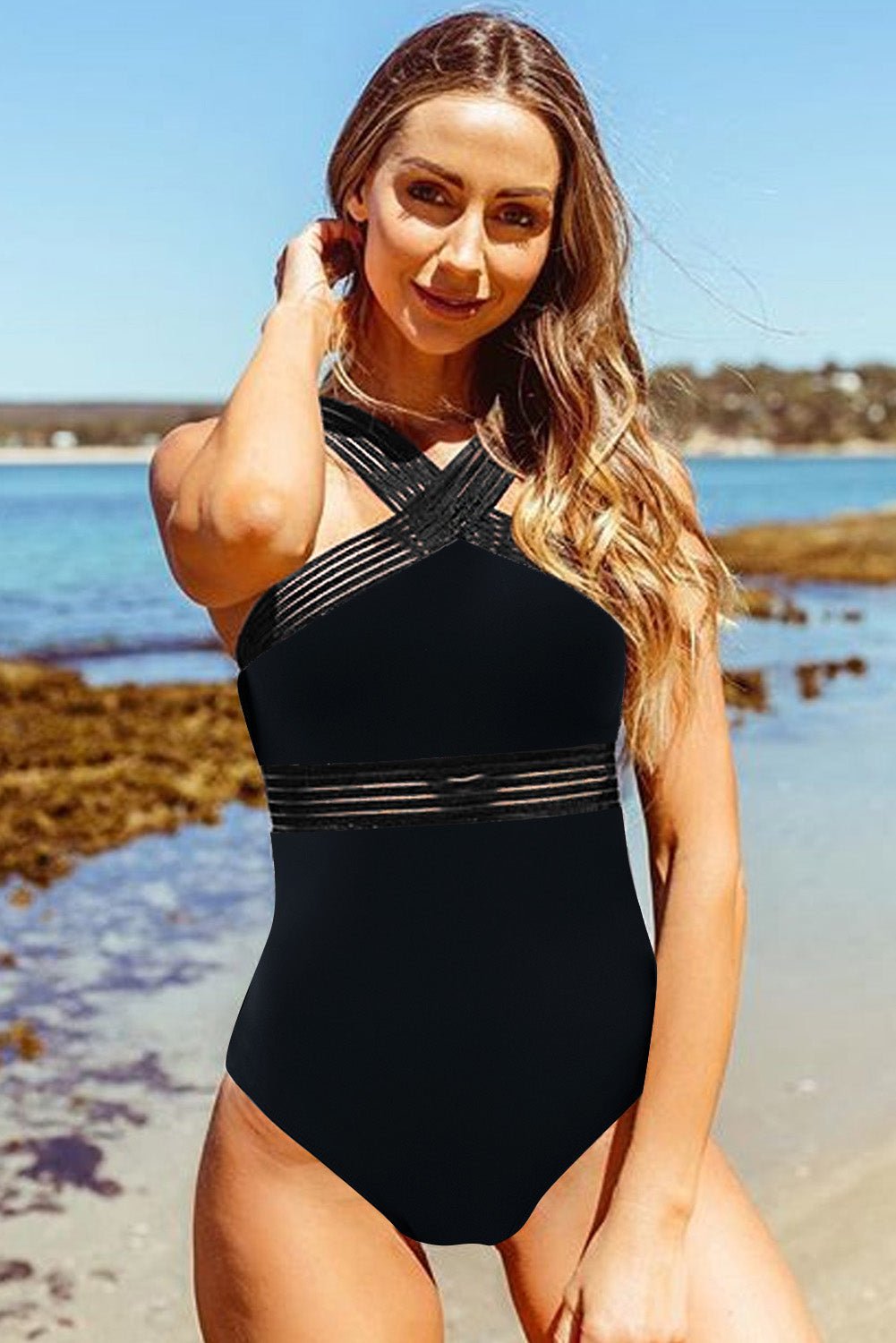 Sarah High Neck One Piece Swimwear  Sunset and Swim Black S 