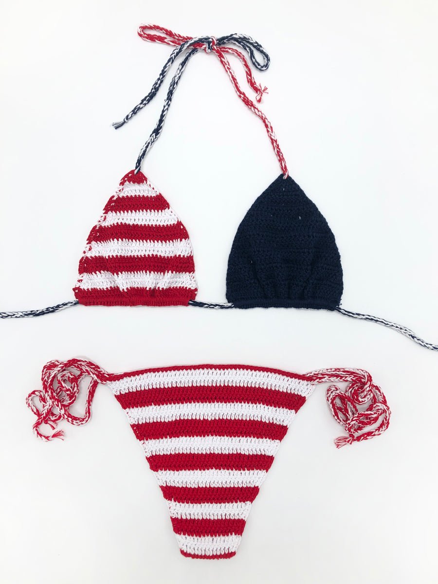 Sexy American Flag Handmade Crochet Swimsuit Bikini  Sunset and Swim   