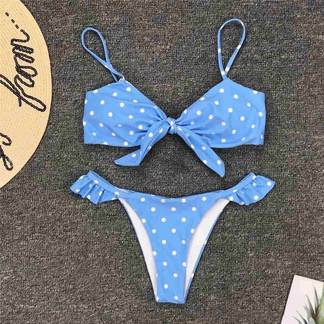 Sexy Polka Dot Ruffle Bikini  Sunset and Swim Blue L 