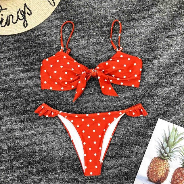 Sexy Polka Dot Ruffle Bikini  Sunset and Swim Red S 