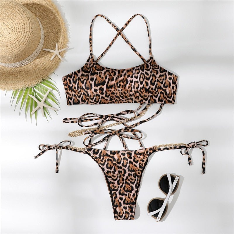 Sexy Leopard Chain Bikini  Sunset and Swim leopard S 