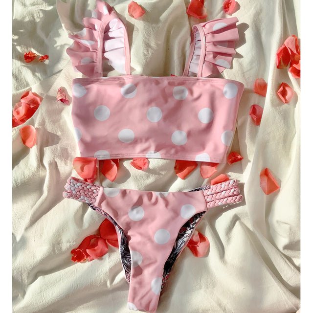 Sexy Pink Ruffle Strapped Bikini  Sunset and Swim 01 S 