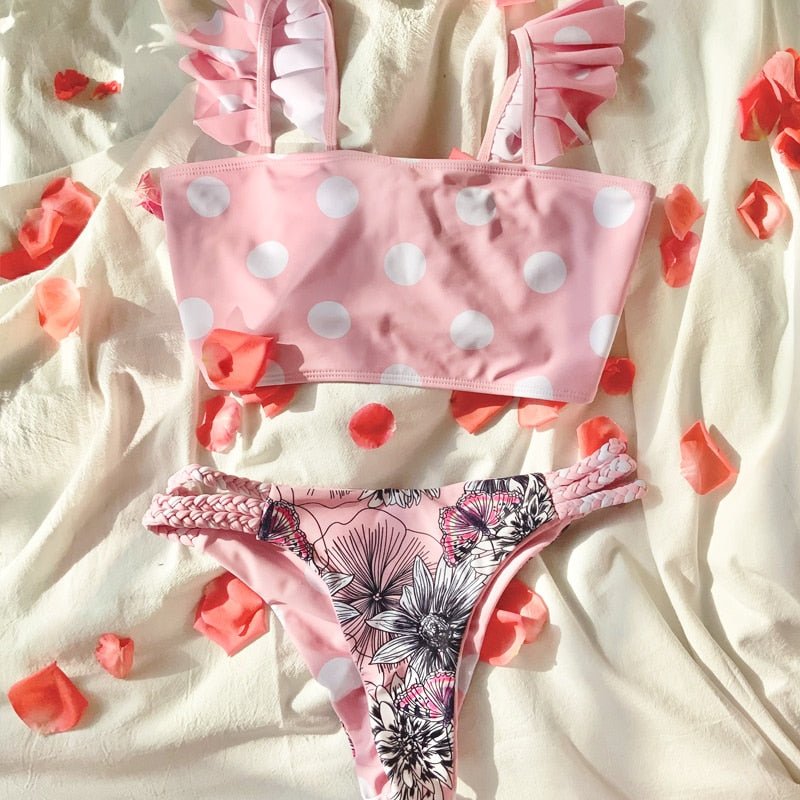 Sexy Pink Ruffle Strapped Bikini  Sunset and Swim   