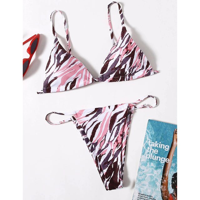 Sexy Thong Zebra Bikini  Sunset and Swim Pink Coffee S 