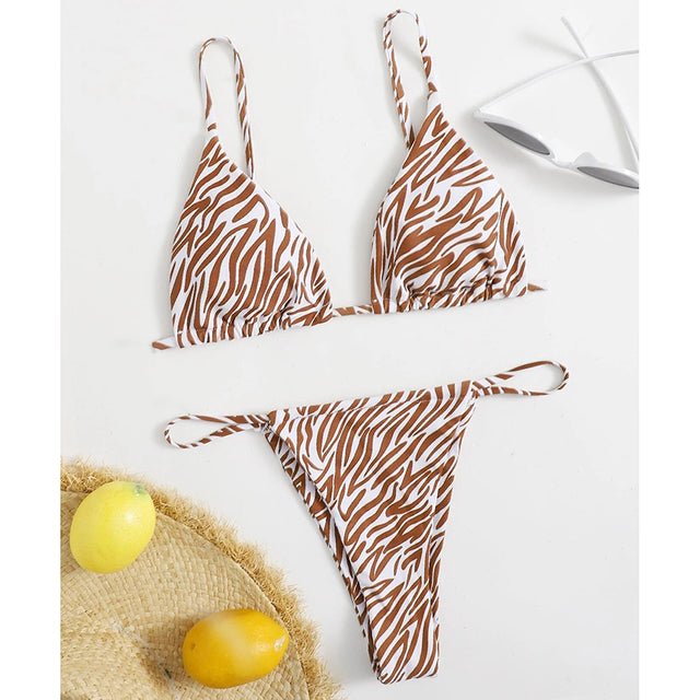 Sexy Thong Zebra Bikini  Sunset and Swim Brown  Zebra S 