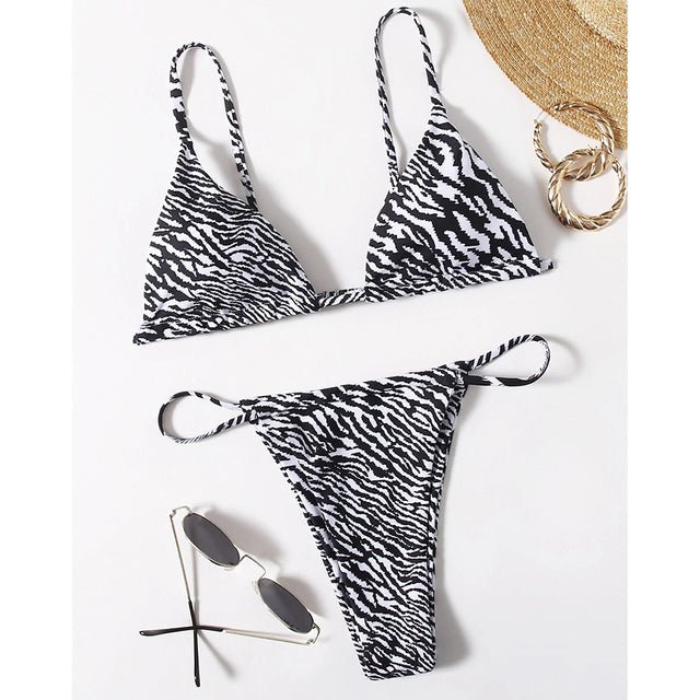 Sexy Thong Zebra Bikini  Sunset and Swim Black Striped S 