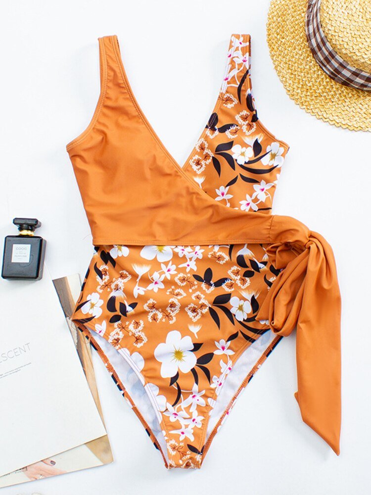 Sexy V Neck One-piece Swimming Suit Swimsuit  Sunset and Swim   