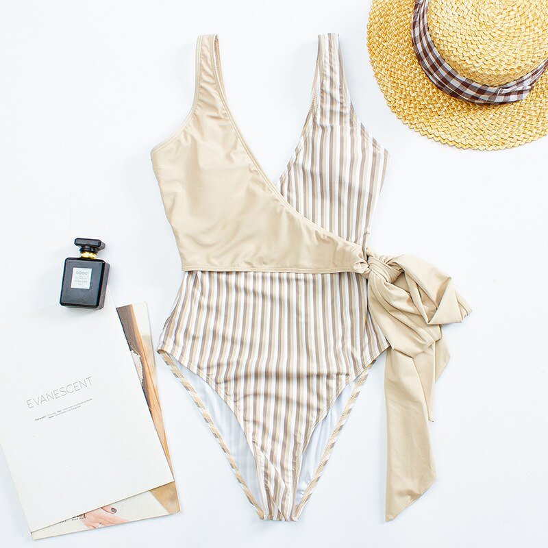 Sexy V Neck One-piece Swimming Suit Swimsuit  Sunset and Swim nude S 