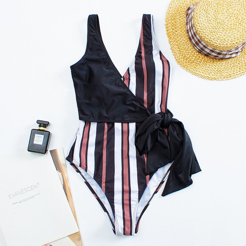 Sexy V Neck One-piece Swimming Suit Swimsuit  Sunset and Swim black S 