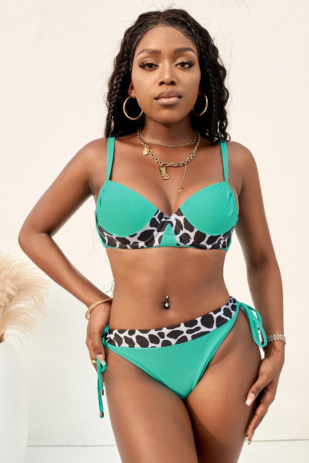 Sierra Leopard Trim Bikini Set Sunset and Swim Green S 