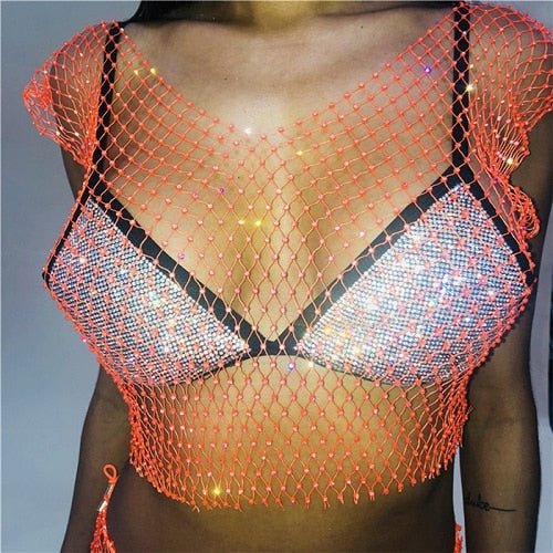 Sparkle Queen Top  Sunset and Swim Orange V-neck One Size 