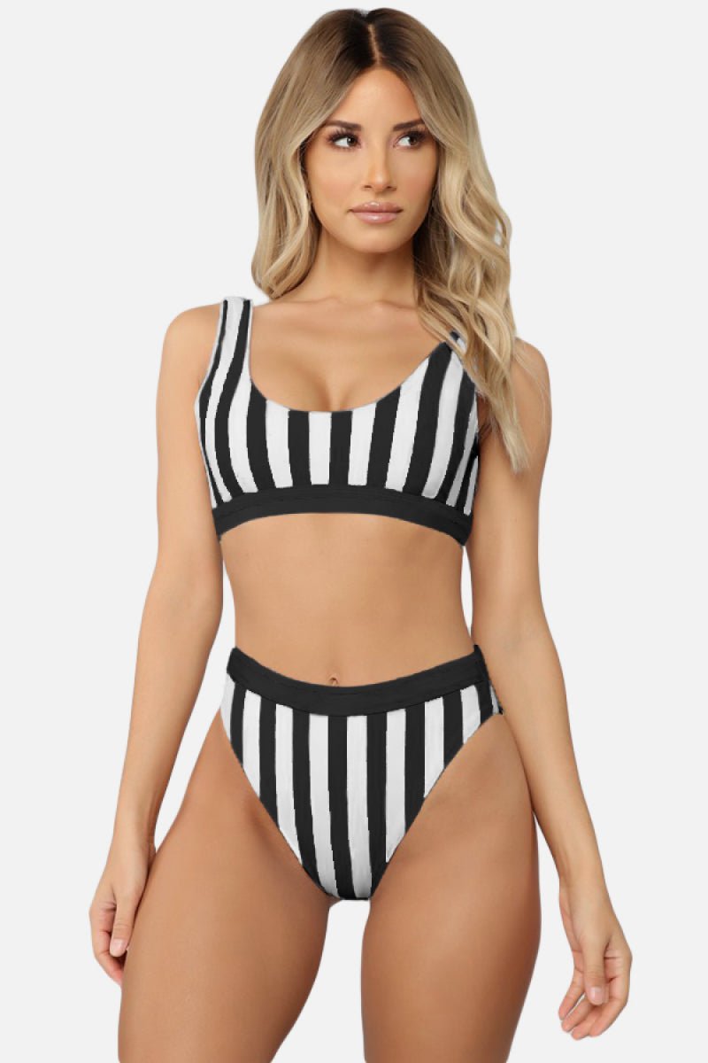 Striped Tank High Waist Bikini  Sunset and Swim   