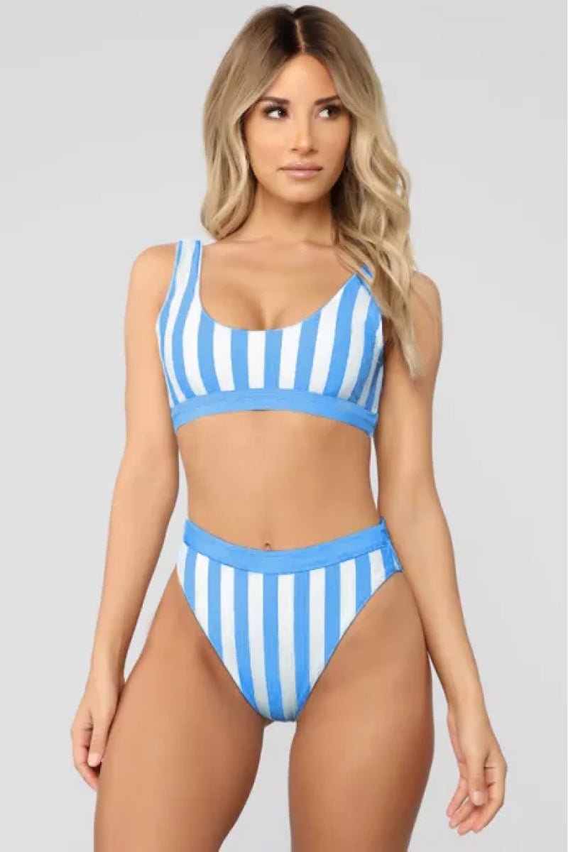 Striped Tank High Waist Bikini  Sunset and Swim Sky Blue S 
