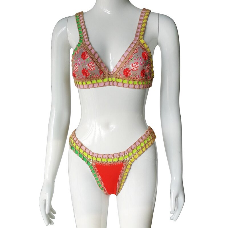 Summer Bloom Neoprene Reversible Two Piece Bikini Set  Sunset and Swim   