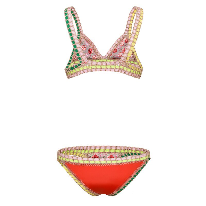 Summer Bloom Neoprene Reversible Two Piece Bikini Set  Sunset and Swim   