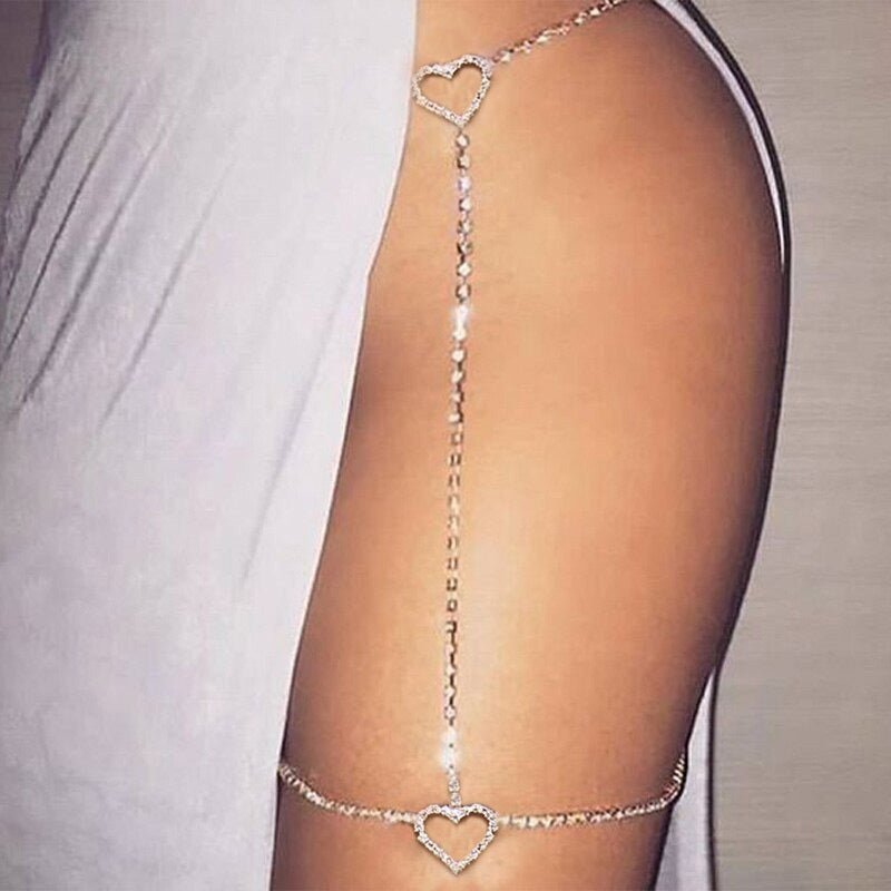 Rhinestone Thigh Chain Gold Heart Leg Chain Party Body Jewelry for Women  and Girls
