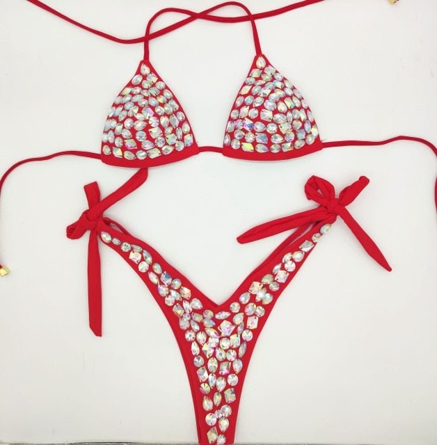 Super Bling Brazilian Bikini  Sunset and Swim Red L 