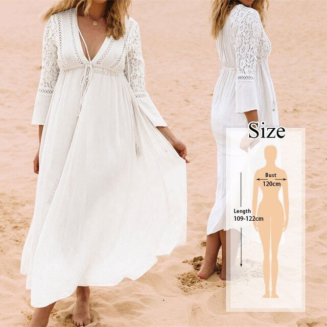 Tyra Lace Beach Dress Beach Cover up  Sunset and Swim Q274-white-689 One Size 