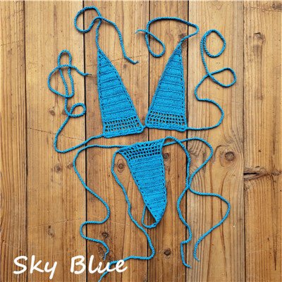 Ultrasexy Premium Crochet Micro Thong Bikini  Sunset and Swim Sky blue One Size 