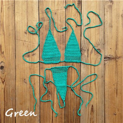 Ultrasexy Premium Crochet Micro Thong Bikini  Sunset and Swim Green One Size 