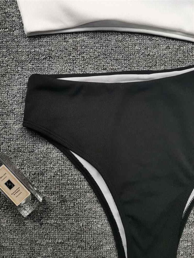 White Black Premium One Shoulder Swimsuit  Sunset and Swim   