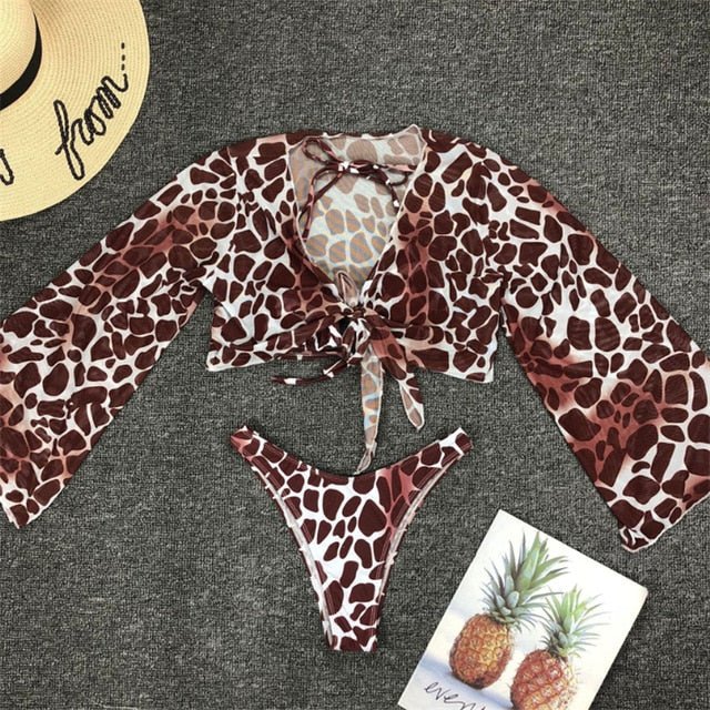 Willow Long Sleeve Bikini  Sunset and Swim Leopard L 