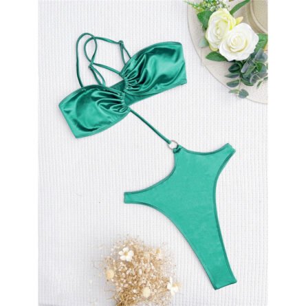Sunset And Swim - Shiny Extreme Mini Micro Thong One Shoulder Bikini Swimsuit