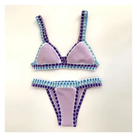 Purple Pleasure Sexy Handmade Neoprene Crochet Bikini Set Sunset and Swim