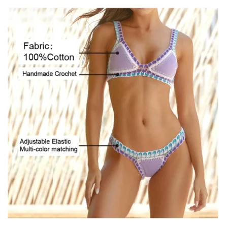 Purple Pleasure Sexy Handmade Neoprene Crochet Bikini Set Sunset and Swim - Image 8