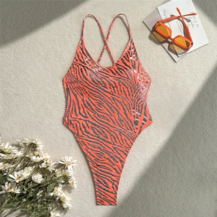 Zebra Strut High Cut Thong Swimsuit Monokini - Image 6