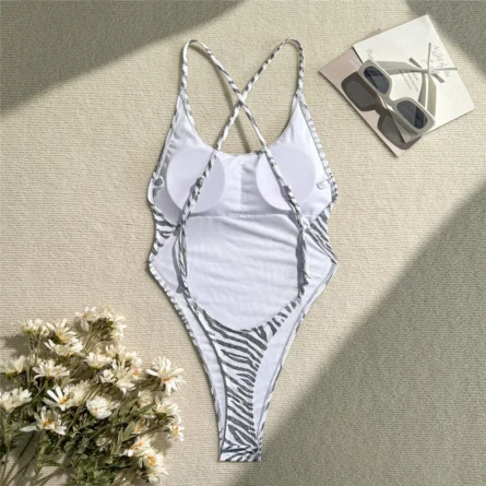 Zebra Strut High Cut Thong Swimsuit Monokini - Image 23