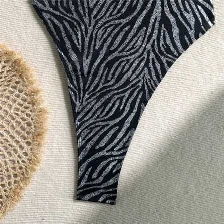 Zebra Strut High Cut Thong Swimsuit Monokini - Image 21