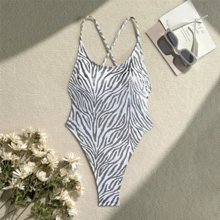 Zebra Strut High Cut Thong Swimsuit Monokini - Image 7