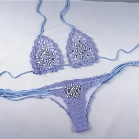 Sensual Waves Crochet Sexy Rhinestone See Through Bikini Sunset and Swim - Image 12