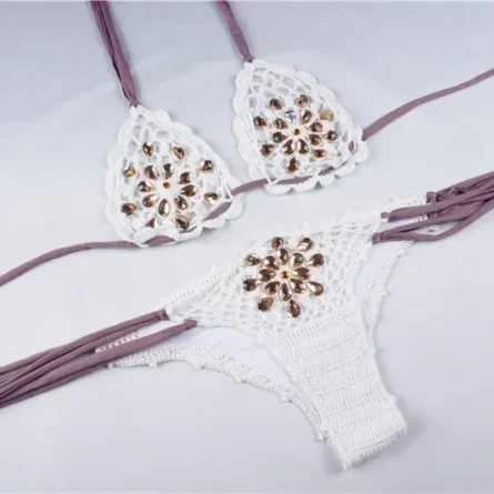 Sensual Waves Crochet Sexy Rhinestone See Through Bikini Sunset and Swim - Image 10